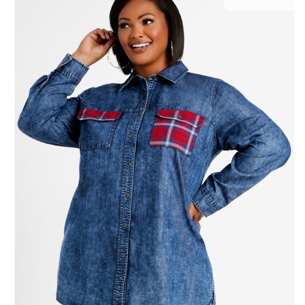 Ashley Steward Cloth & Stone Shirt Dress Denim Jean Button Up Size 24 New